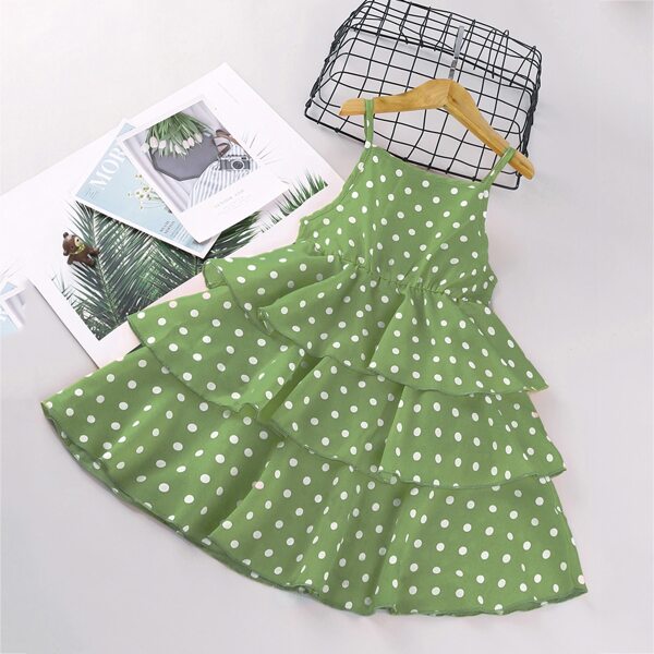 

Girls Polka Dot Layered Hem Cami Dress, Green