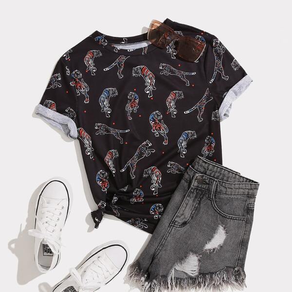 

Plus Tiger Print Short Sleeve Tee, Black