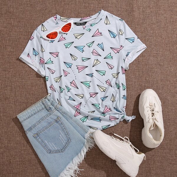 

Plus Paper Airplane Print Tee, Light grey