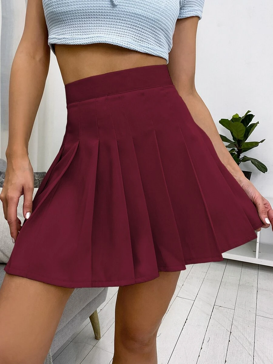 SHEIN Unity Falda fruncido con cremallera trasera - Burdeos - Ver 1