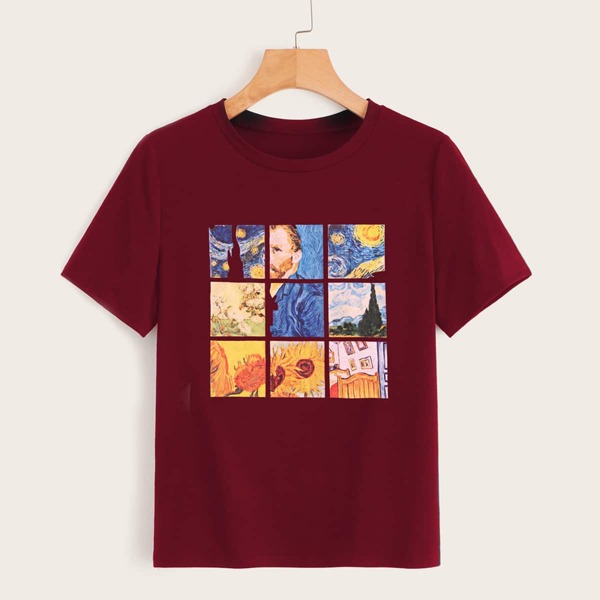 

Plus Oil Painting Print Tee, Burgundy