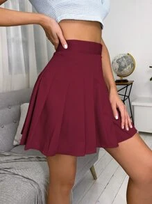 SHEIN Unity Falda fruncido con cremallera trasera - Burdeos - Ver 5