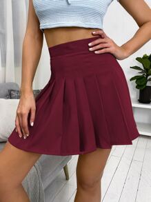 SHEIN Unity Falda fruncido con cremallera trasera - Burdeos - Ver 6