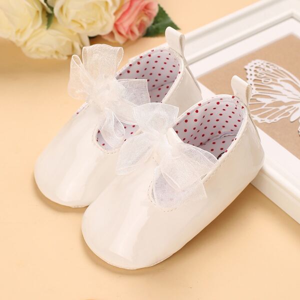 

Baby Girl Patent Bow Decor Flats, White