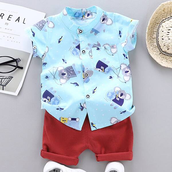 

Toddler Boys Cartoon Graphic Shirt With Shorts, Multicolor