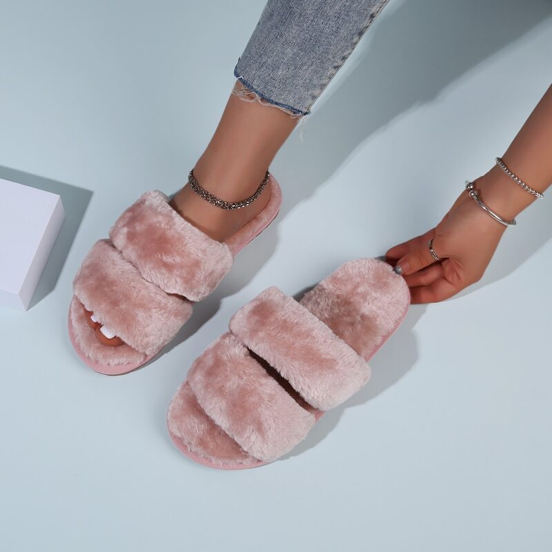 

Fluffy Open Toe Slippers, Pink