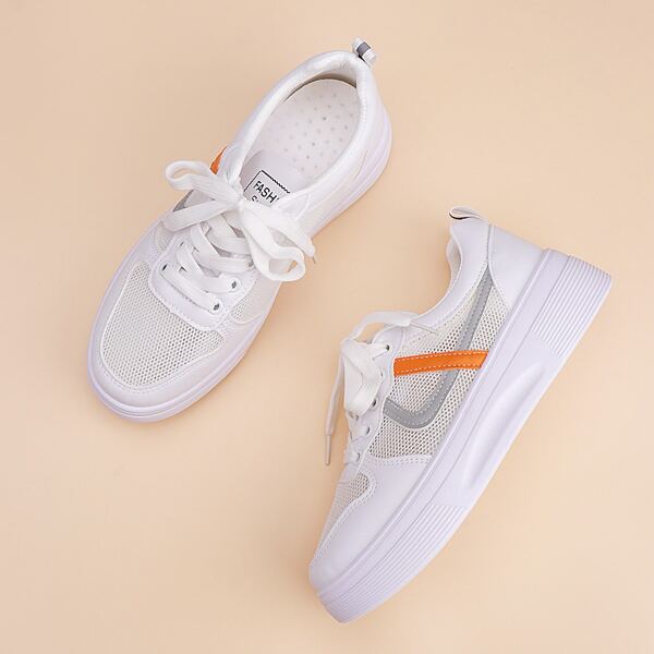 

Mesh Panel Lace-up Front Sneakers, White