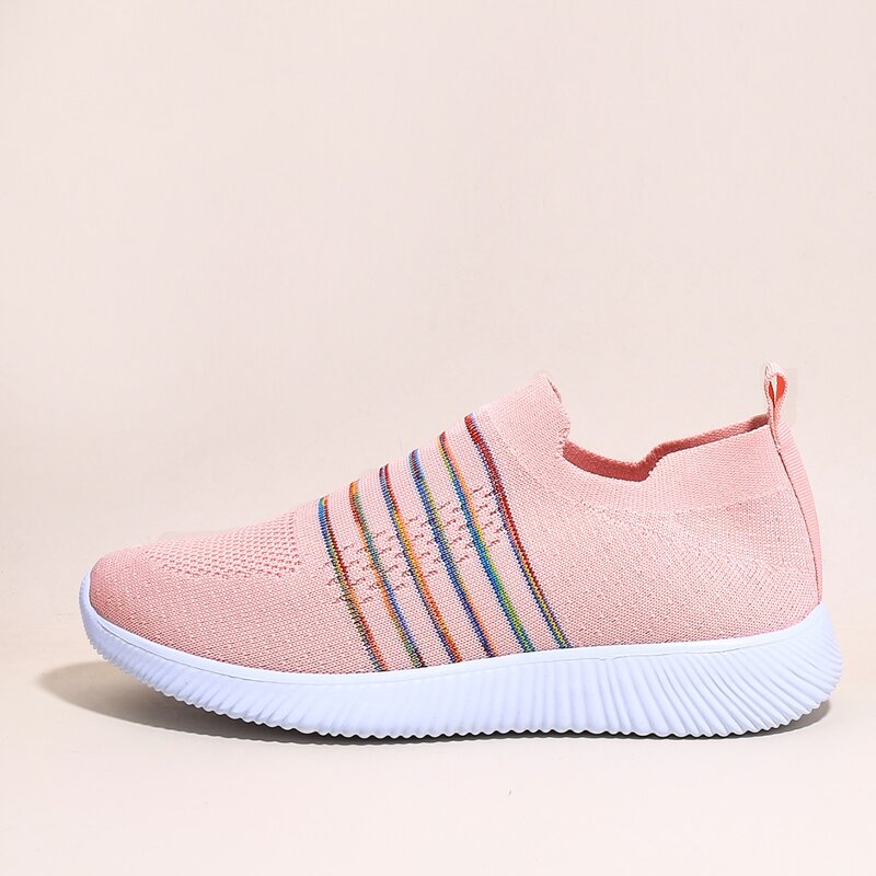 

Striped Slip On Running Shoes, Pink