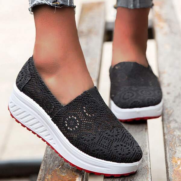 

Hollow Out Slip On Sneakers, Black