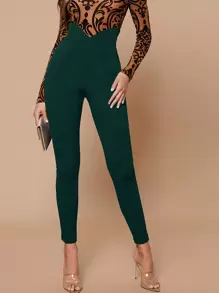SHEIN Privé 西裝寬腰帶緊身褲子 - 墨綠色 - 查看 1