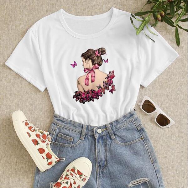 

Figure And Butterfly Print Tee, White