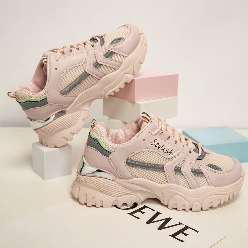 

Mesh Panel Lace-up Front Sneakers, Pink