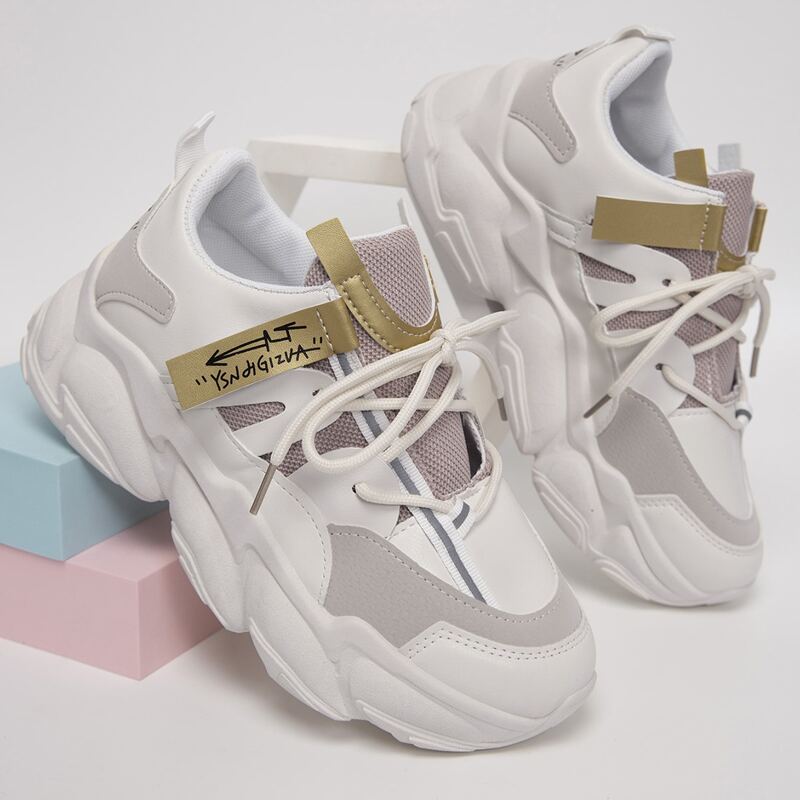 

Color Block Lace-up Front Sneakers, Pink