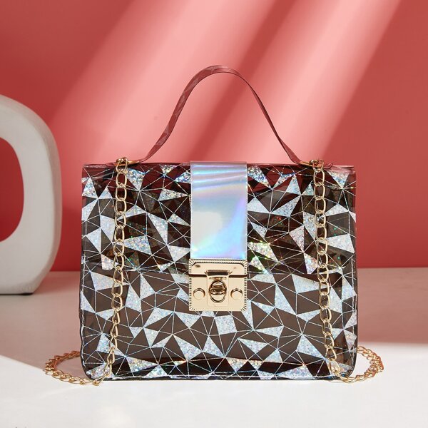 

Glitter Twist Lock Chain Bag, Black