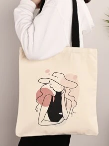 Fashion Cartoon Drawing School Style Shoulder Tote Bag For Girls, Medium Size - Beige - View 2