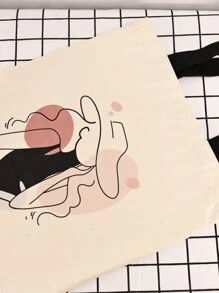 Fashion Cartoon Drawing School Style Shoulder Tote Bag For Girls, Medium Size - Beige - View 4