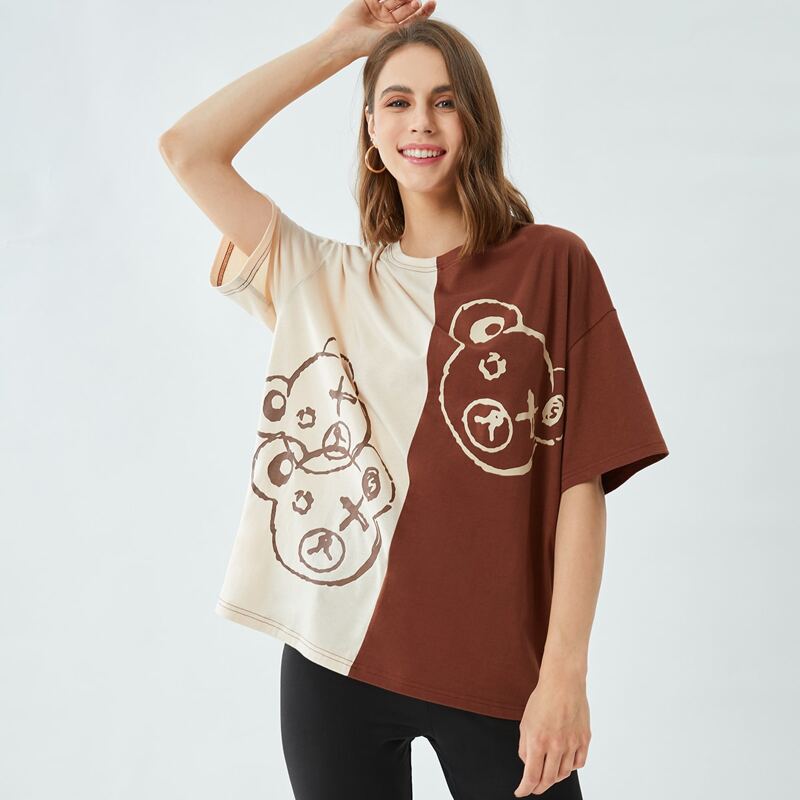 

Two Tone Cartoon Bear Graphic Tee, Multicolor