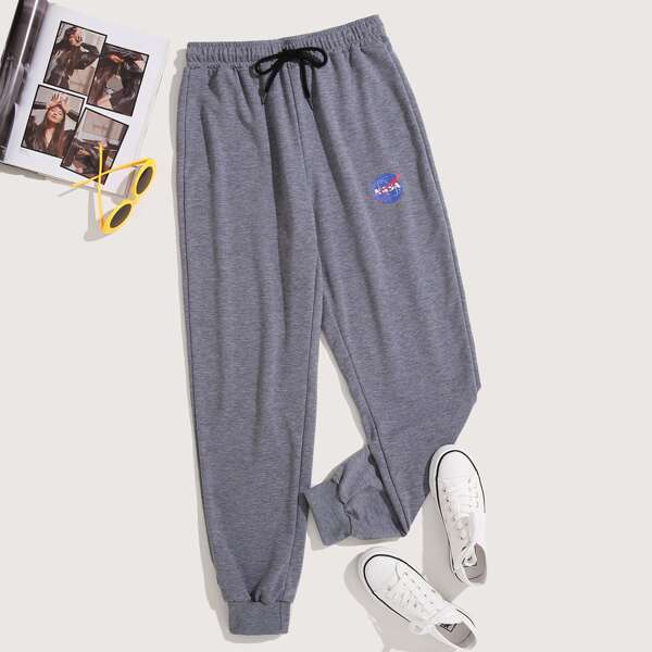 

Letter Graphic Drawstring Sweatpants, Dark grey