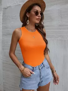 SHEIN LUNE Solid Rib-Knit Tank Top