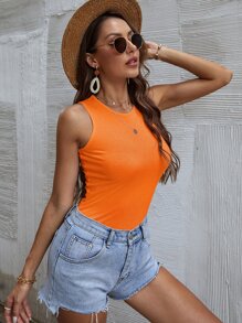 SHEIN LUNE Solid Rib-Knit Tank Top