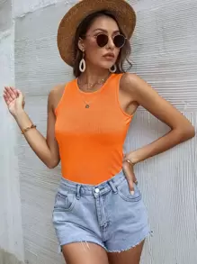 SHEIN LUNE Solid Rib-Knit Tank Top