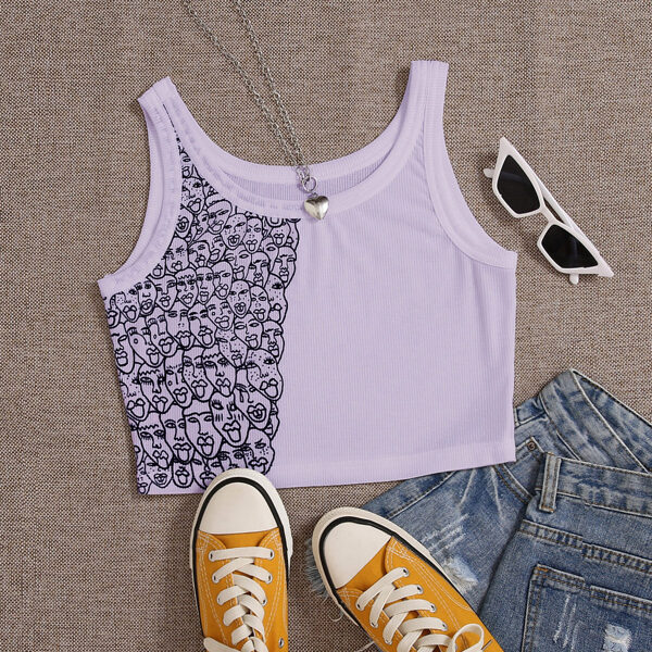 

Stick Figure Rib Knit Crop Tank Top, Lilac purple