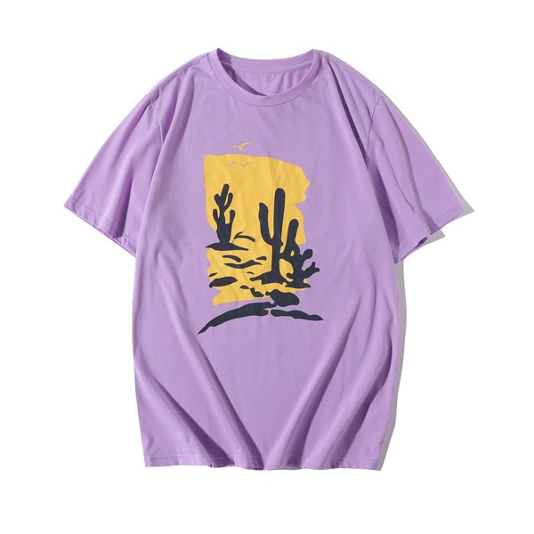 

Men Cactus & Bird Print Tee, Lilac purple