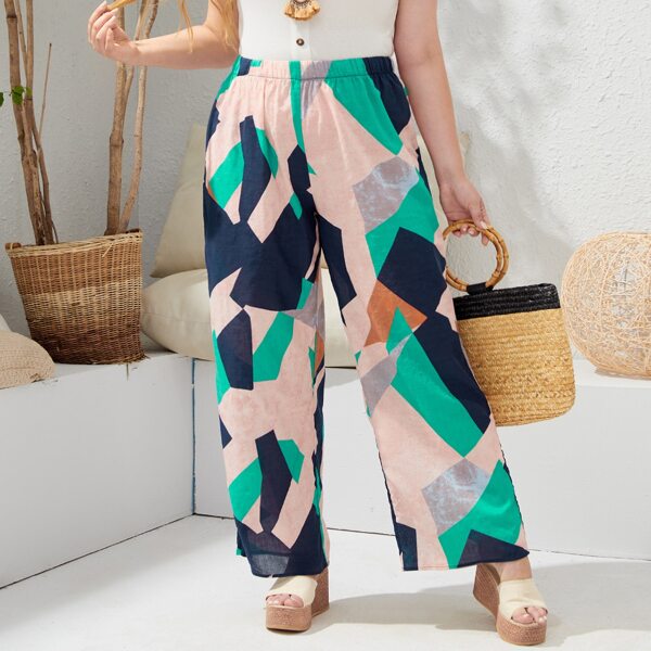

Plus Geometric Print Straight Leg Pants, Multicolor