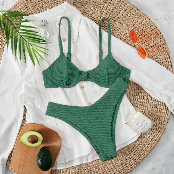 

Textured Underwire Bikini Swimsuit, Army green