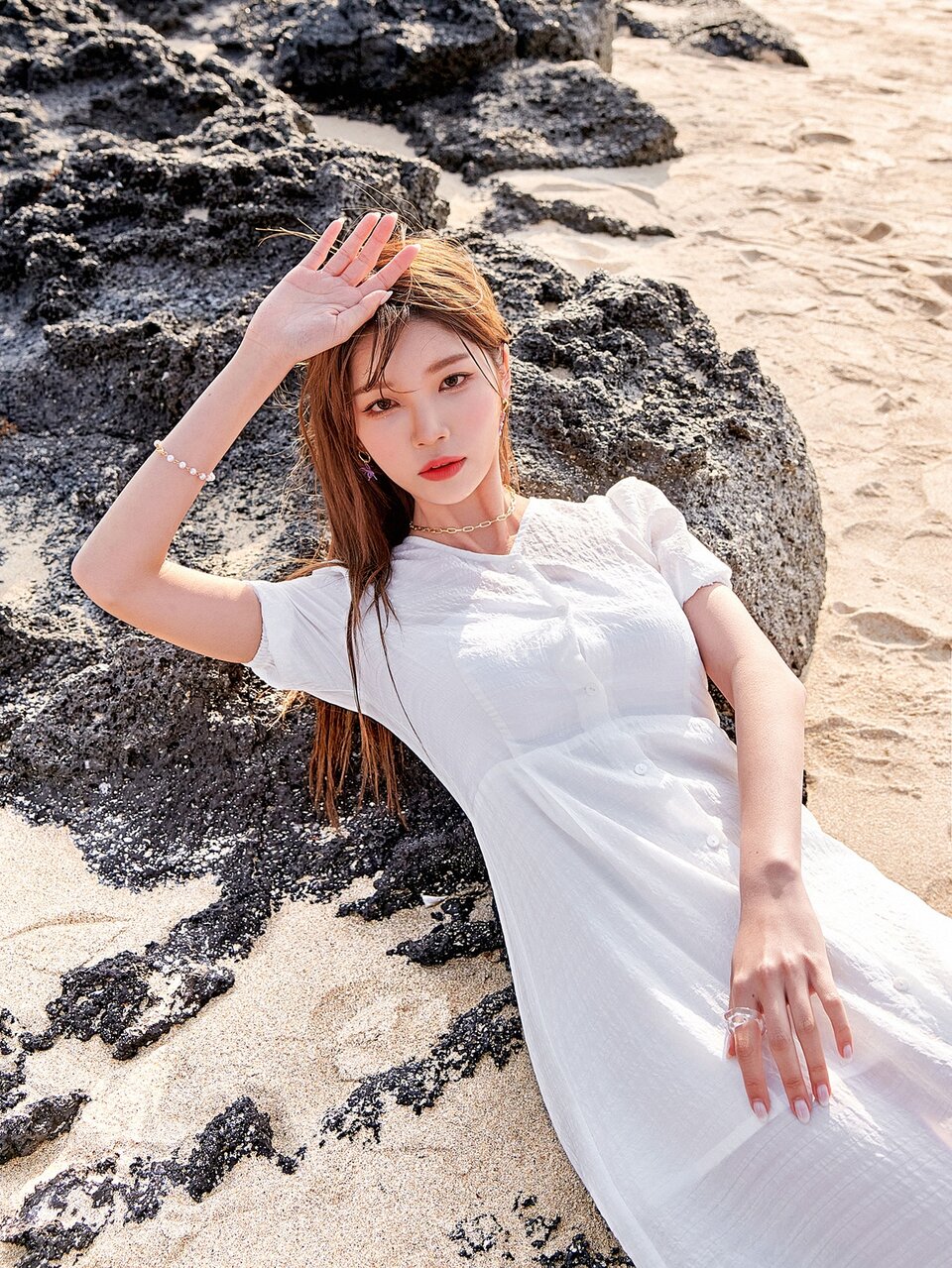 V-neck Button Front Midi Dress