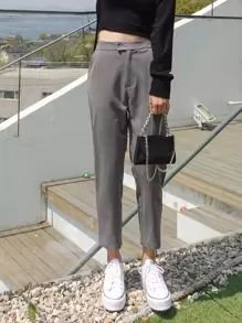 DAZY 斜插口袋纯色修身西裤，女士商务正装裤 - 灰色 - 查看 7