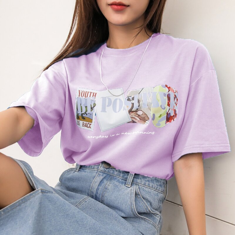 

Slogan And Graphic Print Tee, Lilac purple