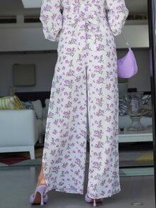 SHEIN High Split Floral Trousers - Multicolor - View 2