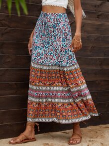 SHEIN Holidaya Colourblock Floral Print Skirt - Multicolor - View 1