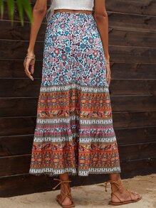 SHEIN Holidaya Colourblock Floral Print Skirt - Multicolor - View 2