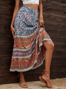 SHEIN Holidaya Colourblock Floral Print Skirt - Multicolor - View 5