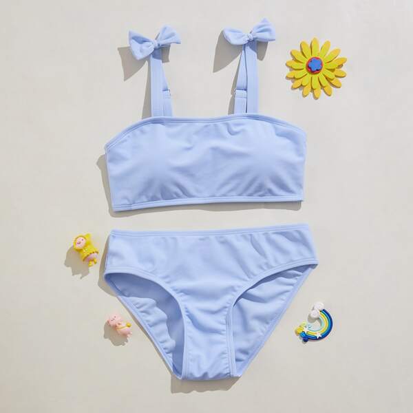 

Girls Bow Decor Bikini Swimsuit, Baby blue