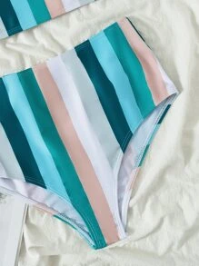 Bikini cạp cao sọc đầy màu sắc - Nhiều màu - Xem 3