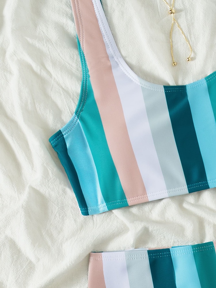 Bikini cạp cao sọc đầy màu sắc - Nhiều màu - Xem 5
