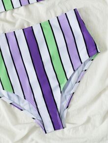 Bikini de cintura alta a rayas de colores, para verano y vacaciones en la playa - Multicolor - Ver 6