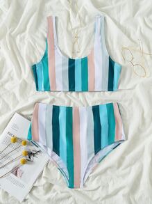 Bikini cạp cao sọc đầy màu sắc - Nhiều màu - Xem 6