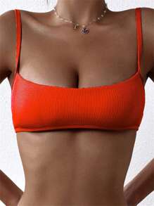 Plain Rib Bikini Top, For Summer Beach Vacation - Orange - View 1