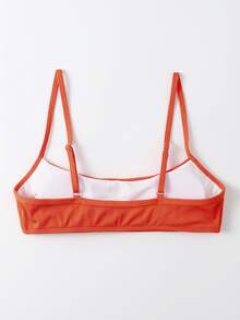 Plain Rib Bikini Top, For Summer Beach Vacation - Orange - View 2