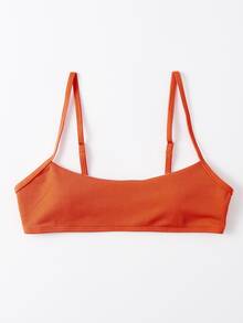 Plain Rib Bikini Top, For Summer Beach Vacation - Orange - View 3