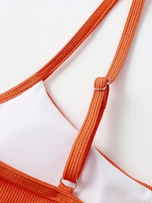 Plain Rib Bikini Top, For Summer Beach Vacation - Orange - View 4