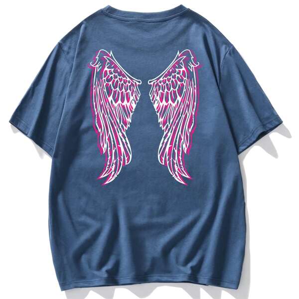 

Men Wings Print Short Sleeve Tee, Blue