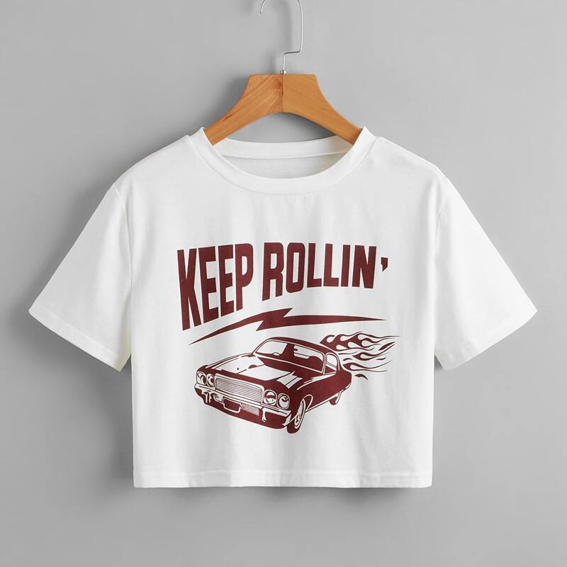 

Letter Car Graphic Crop Tee, White