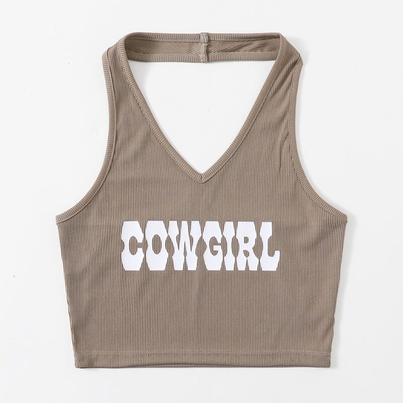 

Letter Ribbed Halter Top, Mocha brown