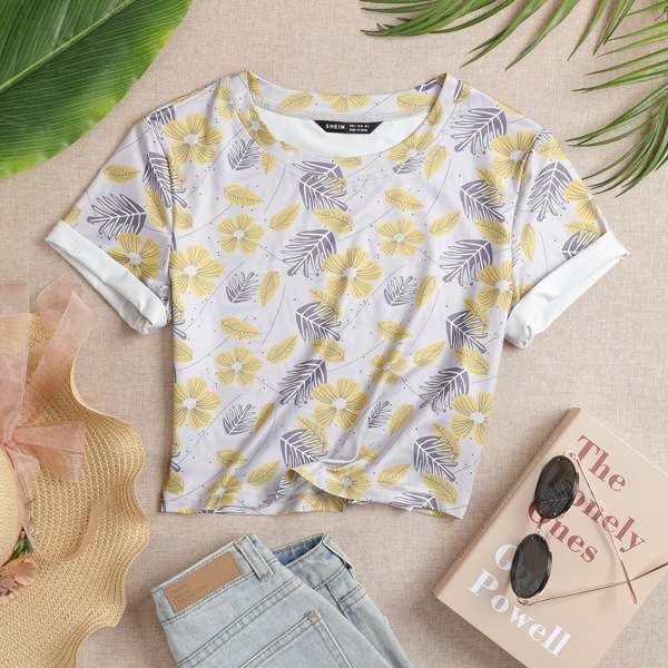 

Tropical Print Crop Tee, Multicolor