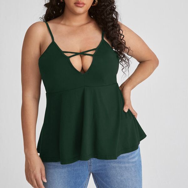 

Plus Criss Cross Front Cami Top, Dark green